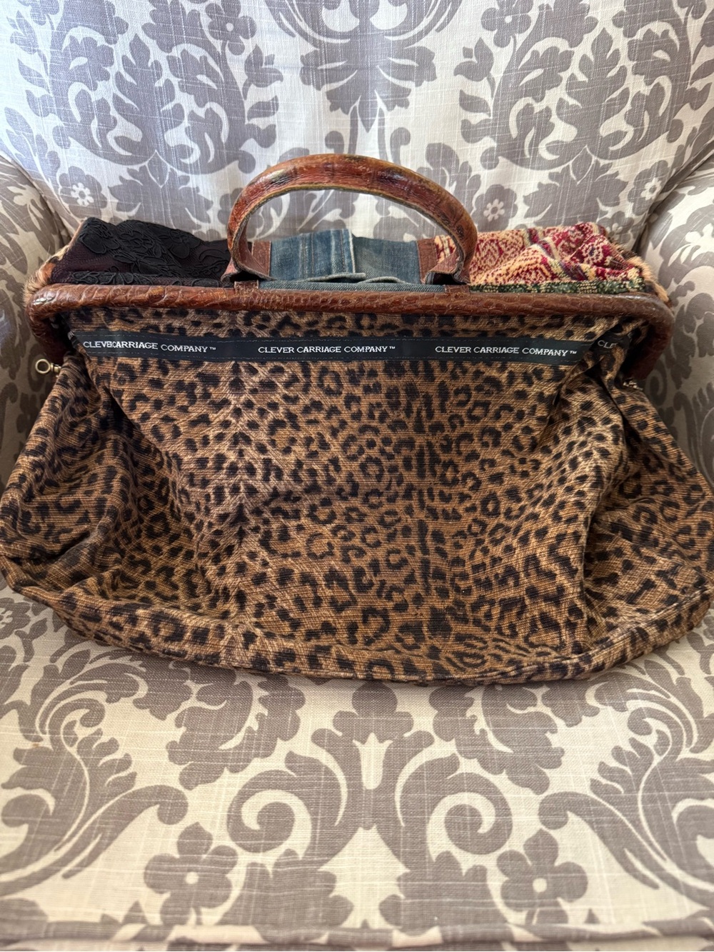 Clever Carriage Company Boho Denim & Croc with Lace & carpet bag style Handbag - Picture 10 of 16
